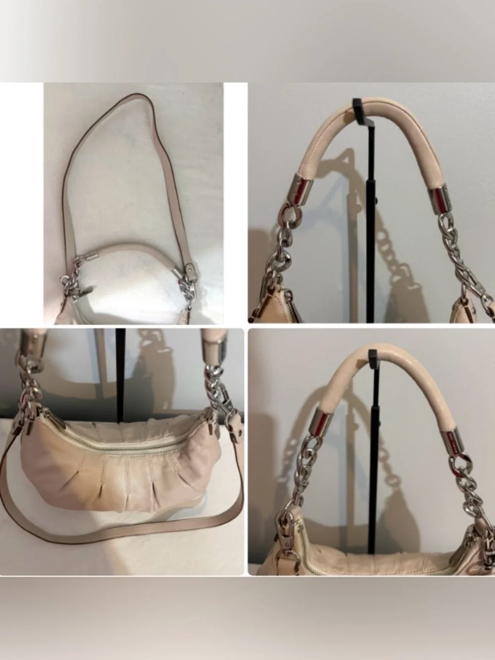 MICHAEL Michael Kors Cream Leather Hobo Crossbody Bag Pleated Convertible